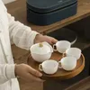 Tasses Saucers en porcelaine de porcelaine Blanc Sac de voyage portable Pot à griffe