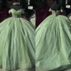 Superbe princesse verte quinceanera robes de bal robe de bal de bal de paillettes d'épaule vestido de quinceanera paillette 15 robe de mascarade