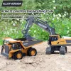 2.4G 11 Channels RC Excavator Dump Bulldozer Cart Trucks Bulldozer Alloy Vehicle Remote Control Car Excavator Gift Toy for Boy