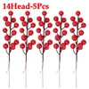 Fiori decorativi Simulazione Simulazione Simme di bacche 14 teste Birse rosse Branch Artificial Flower Fruit Cherry Plant per Chriatmas Tree Party