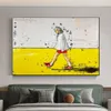 Little Girl Walking On The Beach Oil Painting Handmade Girl Figure Painting On Yellow Canvas Modern Wall Art For Home Decor As Best Gift