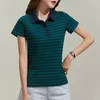 Summer damskie koszule polo bawełniane krótkie koszulka z krótkim rękawem żeńskie oddychane w paski TEE TEE Modne czarne dama topy m4xl 240409