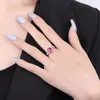 Cluster anneaux Graceful Lab Créé Ruby Sapphire Row Ring For Women Real 925 Bijoux vintage en argent sterling