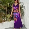 Casual Dresses Purple Neon Skull Dress Street Style Böhmen Long Women Beach Custom Maxi Birthday Present