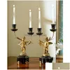 Candle Holders Tabletop Large Size Porcelain With Brass Light Stick Pair Craft Angel Statue Blue And White Holder For Home Decor Dro Dh8Iw
