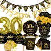 Happy Birthday 30 Year Old Disposable Tableware Black Gold Plate Tablecloth Banner For 30th Birthday Party Decorations Supplies