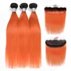 Brazilian Virgin Hair 3 Bundles With 13X4 Lace Frontal With Baby Hair 1BOrange Ombre Straight Hair Wefts With 13 By 4 Frontal Fre5326638