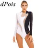 Stage Wear dames patchwork ballet dance tuidard strass pure mesh lange mouw gymnastiek bodysuit acrobatics figuur schaatsen jumpsuit