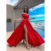 Vestido vermelho um ombro splitysexlong dama de dama de honra Memória Doce Memória Noiva PROM PROMATURAÇÃO DO VESTUDOS DE CASAMENTO DA FESTA DE CASAMENTO 240408