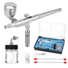 T-134T Professional Airbrush Set for Model Making Art Painting with G1/8 Adapter Wrentch 2 Fluid Cups 2Needles 2 Nozzles Sprayer