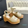 2024 Women Summer Open Open Toe Sandals Wooden Sole Sandals Weave Cross Band chunky Heeled