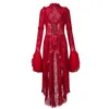 Casual Dresses Retro Court Dress For Women Gothic Vintage Lace Bell Long Sleeve Witch Irish Costume Elegant Gown