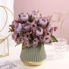 Fleurs décoratives 30 cm Bouquet artificiel de la soie rose 5 Big Head et 4 Bud Fake for Home Wedding Decoration intérieure