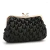 Evening Bags Women's Elegant Satin Clutch Purse 2024 Lady Black Shell Luxury Wedding Party Diamonds Small Soft Handbag B365