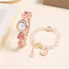 Polshorloges Sweet Flower Style Rhinestone Quartz Women Bracelet Watch