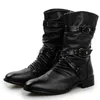 Quality High Biker 5 Leather Black Punk Rock Shoes Mens Womens Tall Boots Size 38--48 240407 47162