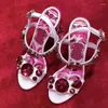 Sandalen Strasssteinquadrat Ferse Luxusdesign für Frauen Frauen 2024 Ankunftsankunft Runde Zehen elegante Mode Sommerparty Schuhe