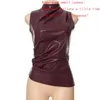 GTPDPLLT PU Leder Tank Top High Fashion Asymmetrisch ärmellose Bluse Winter Sexy T -Shirt für Frauen Y2K -Kleidung 240327