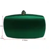 Evening Bags Elegant Hard Box Clutch Silk Satin Dark Green For Matching Shoes And Womens Wedding Prom Party