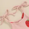 Clothing Sets Baby Girl Summer Jumpsuit Strawberry Print Bandage Sleeveless Romper Headband Set Cute Waffle Bodyuits Clothes Outfits