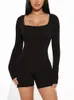 Fashion Long Sleeve Bodycon Jumpsuits for Women Short Pants Jumpsuits Rompers Crew Neck Sexy Tights One Piece Playsuit Romper 240320