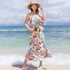 Familj Look Vacation Beach Clothing Mom Dotter ärmlös klänning Dad Son Matchande blommig skjorta Set Parent Child Holiday kläder 240327