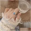 Cluster Rings Natural Aquamarine Women S925 Sterling Sier Oval Crystal Gem Ring Female Luxury Jewelry Girl Party Banquet Gift Drop Del Dhud4