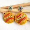 dangle earrings beaded baseball mama earing with ranestonesスポーツ女性のジュエリーアクセサ向けの美的赤い白いゲームの日