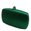 Bolsas de noite elegante Box dura embreagem de seda acetina verde escuro para sapatos combinando e festas de baile de casamento feminino