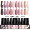 Żel 10pcs Nude żel lakier do paznokci Zestaw Róż Brązowe zimowe kolory Glitter Półprzepustny żel UV zanurzony w gwoździu Gel Gel Zestaw manicure