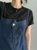 Casual Dresses Denim Spring Summer Sleeveless Slip Dress Women Split Fashion Ruffle Pleated Ladies Korean Style Loose Woman Long