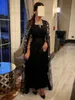 Czarne luksusowe formalne sukienki OCN Applique A-Line Party Sukienka z Cloak Crystal Eleganckie suknie wieczorowe 240328