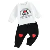 Spädbarn baby pojke valentins dag outfit mamma är mina alla hjärtans klädtryck skjortor crewneck sweatshirt jogger byxor