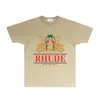 Rhude Brand Summer Tshirts Designer Tシャツ男性と女性のトレンディなファッション服RH028オウム対称印刷半袖TシャツサイズS-XXL