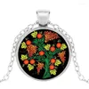 Подвесные ожерелья народное искусство рисунок Cabochon Ожерелье винтажное круглое молитвенное цветок и фрукты