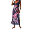 Vestidos casuais moda sem nas costas Bodycon maxi vestido de verão reta de retalhos de retalhos de impressão floral de pescoço de pescoço de pescoço de pescoço