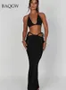 Zomer gebreide haak 2 -delige set veter halter crop top en maxi rok matching co ords outfits y2k kleding feest elegant 240403