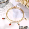 Anklets Bohemian Vintage Golden Chain Crystal Beach Anklet For Women Layered Heart Cherry Grape Pendant Foot Jewelry 2022 Drop Deliver Dhj8Y