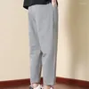 Pantalones para hombres primavera verano bolsas sólidas venda elástica elástica cintura alta deportes casuales pantalones pequeños pantalones de piernas preppy estilo