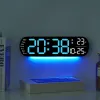 Digital Wall Clock Large LED Display with Remote Control Timer Temperature Date 9 Colored Ambient Lights Desk Clock for Bedroom