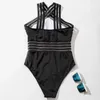 Women's Swimwear One-piece Swimsuit Stylish Mesh Splicing Monokini For Women High Waist S-shaped With Halter Neck Sexy Hollow