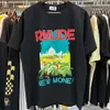 Rhude shirt heren t-shirts rhude t-shirt kasteel kokosboom vensterbank schilderachtig casual los ademende korte mouw t shirt mannen vrouwen koppels top tee optimaal 985