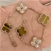 Charm Bracelets High Quality Flower Bracelet Four Leaf Clover Fashion Jewelry 18K Shell Motif Women Men Diamond Chain Valentines Day Dhcnb