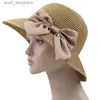 Chapeaux à bord large chapeau seau simple Bow Bow Summer Summer Fomen Women Beach Sun Hat Girl Girl Paille Panama Fedora Cap largeur Brim UV Protection Summer Cap pour femelle Y240409