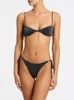 Dames badkleding touw zwart glanzend zwempak met stropdassen 2024 bikini sexy vrouwen badpak Braziliaanse massieve kleur strandkleding strandkleding