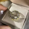 Cluster Rings 925 Sterling Silver 5x5 Cushion Yellow Cubic Zirconia High Carbon Diamond For Women Fine Jewelry