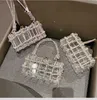 Diamond Clear Acrylique Boîte Embrayage Sac à emploi Femme Femme Boutique Woven Nouted Corde Rope Purse et sacs à main Party de mariage Ins 240402
