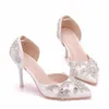 Scarpe eleganti Crystal Queen White Custom Ponited Head Diamond Decorate Uplow PU Leather Elegant 7cm High Heel Sandals Bride Wedding H240409