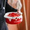 Skålar 5 tum präglad porslinsmiddagskål med lock Strawberry Design Kylskåpsaladers barn spannmål