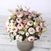 European Vintage Artificial Silk Tea Rose Flowers 6 Head 4 Small Bud Bouquet Wedding Home Retro Fake Flower Party Diy Decoration
